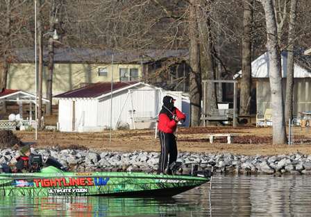 Elite pro Byron Velvick was fishing just off the main channel of the lake early on Day One of the 2010 Bassmaster Classic.
