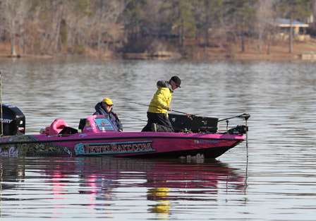 Elite pro Kevin Short makes a lure change as the sun gets higher.