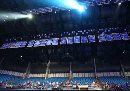 Banners hang for all the Bassmaster Classic champions.