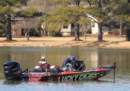 Pro Kelly Jordon makes a lure change in an area he has all to himself.