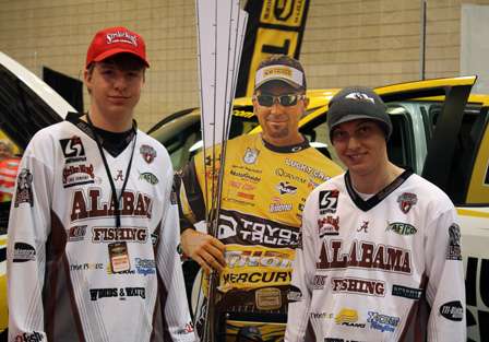 Drew Sanford and Kyle Hirchfeld of the Alabama fishing team tour the Bassmaster Classic Expo.