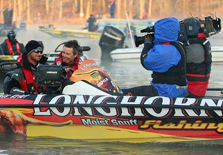 Leading the Classic on the final day gets you one interviewer and two cameras in the boat on takeoff.