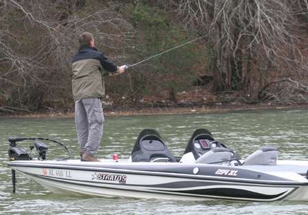 Roger Swain makes a cast with a lipless crankbait on Monday.