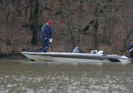 After only a short time back there, the angler pulls up the trolling motor.