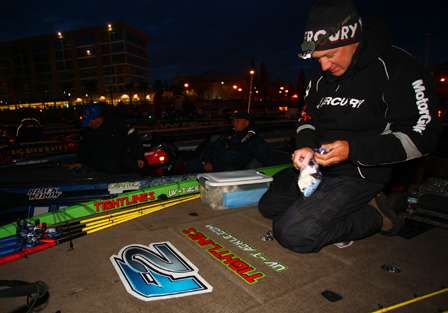 Brent Chapman gets his boat ready for Day Two of competition in the TroKar Duel in the Delta.