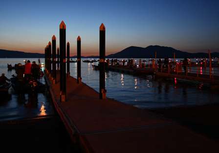 Anglers gathered around the docks for the take-off of the second Elite Series event of the year on Clear Lake.