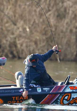 Greenblatt reaches down to grab the bass on Day One of the Golden State Shootout.