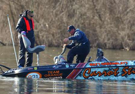 A keeper bass goes into the well for Elite Series rookie Matt Greenblatt.