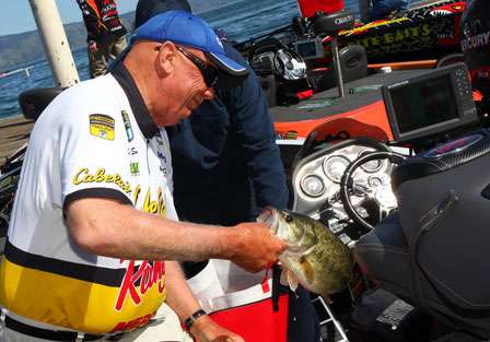 Dave Smith pulls out a big Clear Lake largemouth on Day One of the Golden State Shootout.