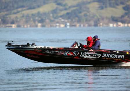 Britt Myers races across Clear Lake early on Day Two of the Golden State Shootout.