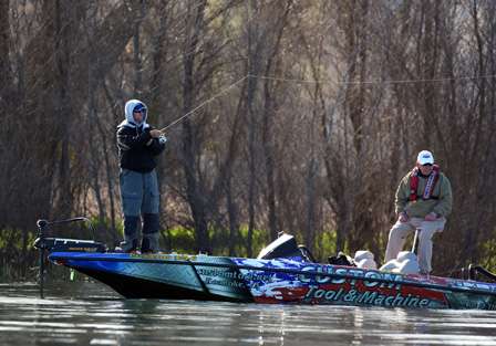 Wade Grooms makes a long cast across the lake on Day Two of the Golden State Shootout.