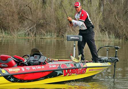 Eaker boat flips this nice largemouth on Day Four of the Golden State Shootout.