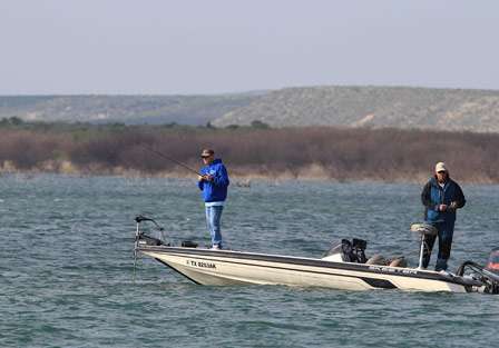 Craig Schuff, who said he had 18 pounds already, fishes with co-angler Brad Rodrigue Jr. in the back of the boat.