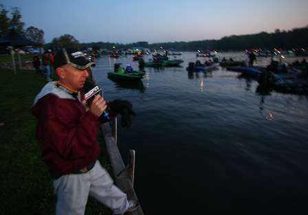 After a quick boat ride to check out lake conditions, BASS Tournament Director Trip Weldon announces the morning launch would begin in five minutes. 