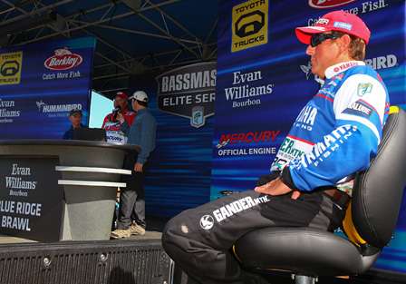Dean Rojas sits in the hot seat while Matt Reed weighs his fish. 