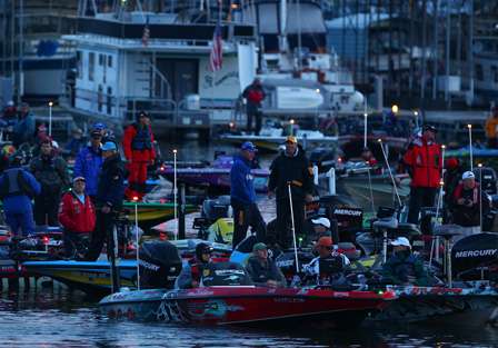 Anglers and their Marshals visit before Day One gets underway. 