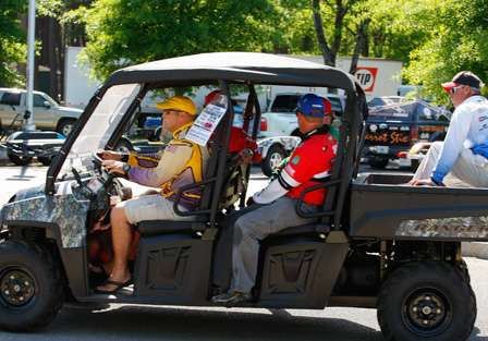 Anglers were given rides from their boat to the stage in golf carts at McFarland Park.