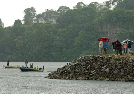 A heavy downpour greet anglers and fans before the Day Three weigh-in at Pickwick Lake.
