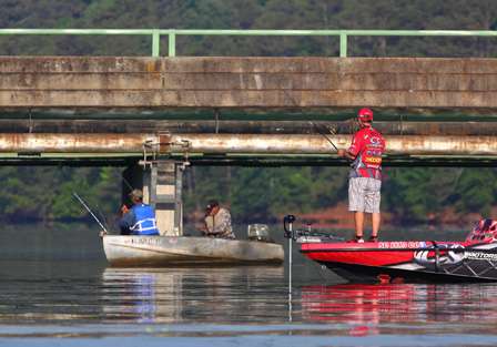 Britt Myers had local company on his fishing spot on Day One. 