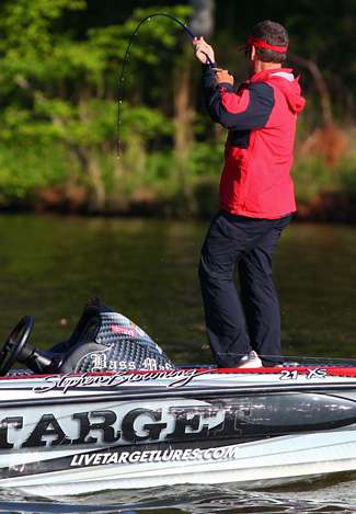 Stephen Browning's rod doubled over when a fish struck his bait near the boat. 