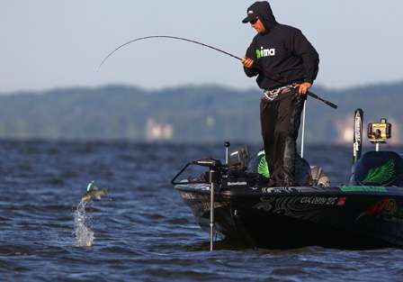 Roumbanis snags a fish in the back with his crankbait. 