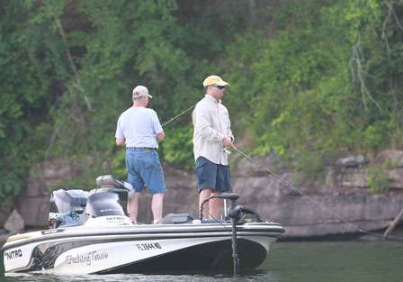 Pro James Anderson II concentrates on his approach to the bass as Day One starts to unfold.