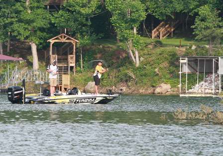 Elite Series pro Terry Scroggins makes a cast as he tries to coax bass out of the cover.