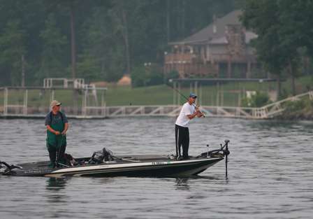 Pro Jason Knapp fires a lure across a main lake point early on Day Two.
