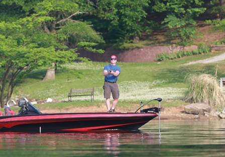 Pro Danny White casts toward open water where just minutes earlier bass had been schooling.
