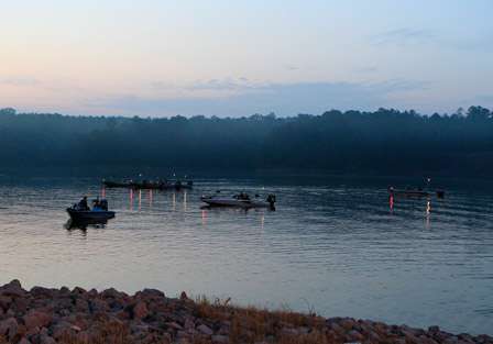 The cove near Lewis dam appears wide open as a few of the 30 competitors wait for the official launch.