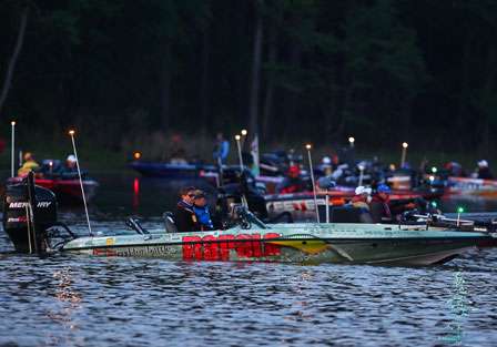 Bernie Schultz and the rest of the anglers stage back in the launch cove, waiting for their boat number to be called.