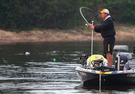 Tournament leader Terry Scroggins fires a cast early on Day Three in the Pride of Georgia. 