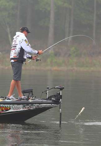 Small non-keepers have plagued these anglers all week. Here, Williamson boats a non-keeper a few casts after his first two keepers were in the livewell.