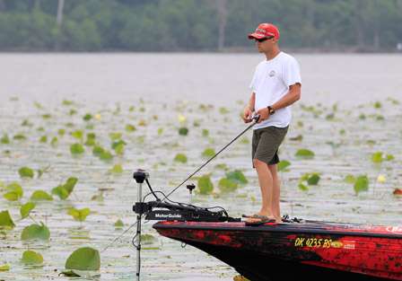 Pro Jared Miller patiently works an area that was productive for anglers on Day One. 
