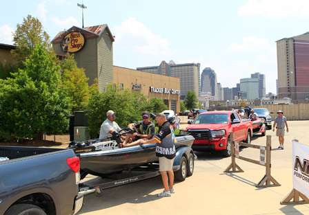 The Toyota Tundra's sit at the ready for the weigh in to begin at the Bass Pro Shop at 100 Bass Pro Drive, Shreveport, La.