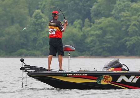 During Day Two, Kevin VanDam was power fishing, trying to build on his Day One lead.