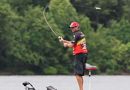 VanDam was power fishing with a crankbait, but occasionally slowed down to probe isolated cover with a jig or plastic worm.