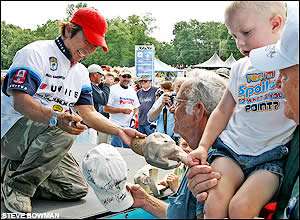 Day 4 Behind the Scenes<br><br>Morizo Shimizu signs autographs Sunday moments after he won the CITGO Bassmaster Elite Series Bluegrass Brawl.