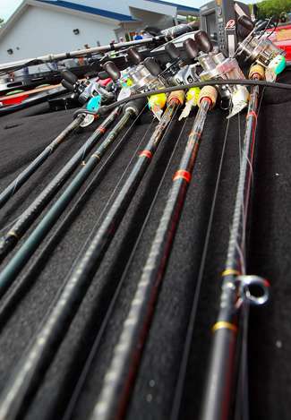 Lots of crankbaits line the deck of Morizo Shimizu and a majority of the other Elite Series anglers this week.