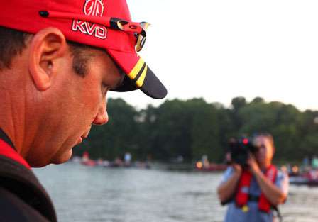 Kevin VanDam is the model of concentration as an ESPN camera rolls on Day Four.