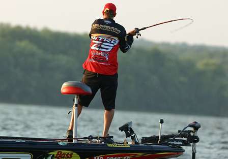 The following photos chronicle Kevin VanDam's day on the water as he attempts to go wire-to-wire to win the Tennessee Triumph on Kentucky Lake.