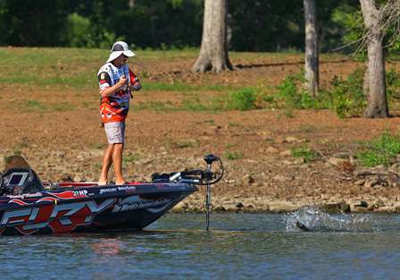 Randy Howell hooks up with a short fish on Day One. 
