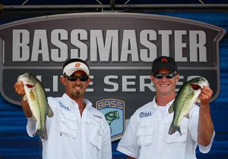 Brody Hensley and Orie Chambers from Oklahoma State University weighed in 11 pounds, 7 ounces at the Bassmaster College Classic.