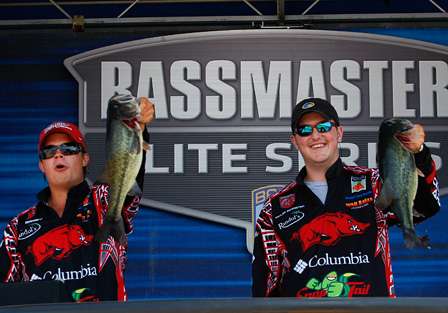 and Denniston proudly display their two biggest bass as they temporarily helped Arkansas take the lead.