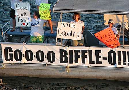 A party barge full of Tommy Biffle fans included a banner proclaiming 
