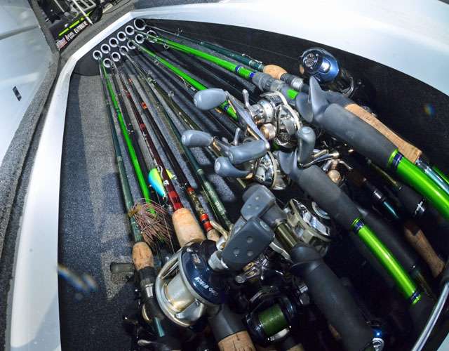 Naturally, inside the rod locker are rods. Hite carries a relatively small load of All Star sticks. Most of his reels are Abu Garcia Revo variants.