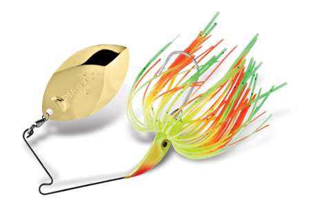 <b>Terminator Short Arm ThumpR</b><br>Terminator's new ThumpR spinnerbait is made to give off maximum vibration and flash with a single Indiana blade atop a short arm. The head is designed to slip through grass with ease.