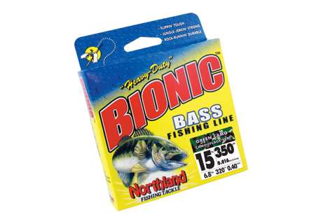 <b>Northland Bionic</b><br>Northland's Bionic Bass line is tailor-made for bass fishing. It spools up easily thanks to a groove in the box, is super strong and has superior knot strength.