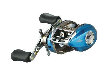 <b>Pinnacle Performa XLT</b><br>The Tournament Class Performa reel is distinguished by electric blue titanium sideplates, an externally adjustable magnetic cast control and lightweight curved handle. Inside are nine ball bearings.