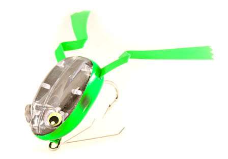 <b>Solar Action Solar Frog</b><br>When the sun hits the back of the Solar Frog, the solar cell mounted inside the lure starts vibrate. That sends tiny waves across the water just like real frogs and insects.